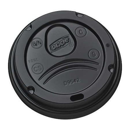 Lid for 12 to 20 oz. Hot Cup, Dome, Sip Through, Black, Pk1000