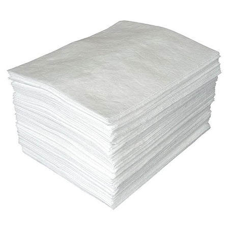 Sorbent Pad, 26 gal, 15 in x 19 in, Oil, White, 100 PK