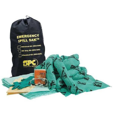 Spill Kit, 9 gal Volume Absorbed per Kit, Bag, Black