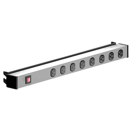 Power Strip, Switched, 15 ft., Gray