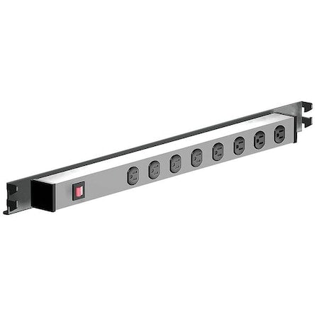 Power Strip, Switched, 15 ft., Gray