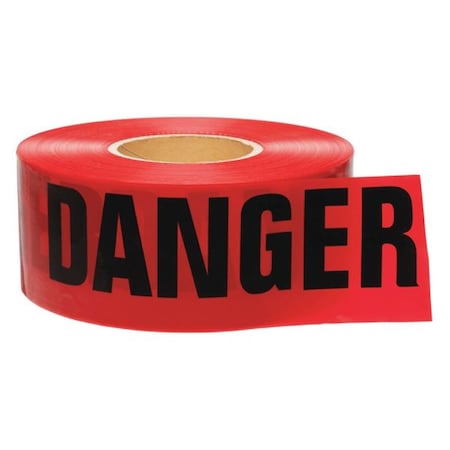 Barricade Tape, Danger, Red, 3 in Wide x 1, 000 ft Length, Polyethylene, 3 mil