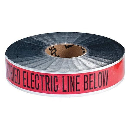Underground Marking Tape, Caution Buried Electric Line Below, Red, 2 in Wide x 1, 000 ft Length
