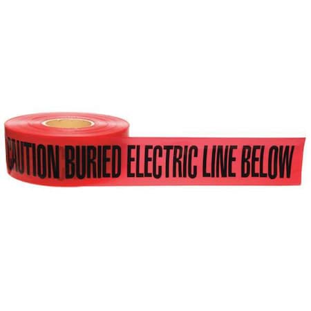 Underground Marking Tape, Caution Buried Electric Line Below, Red, 3 in Wide x 1, 000 ft Length