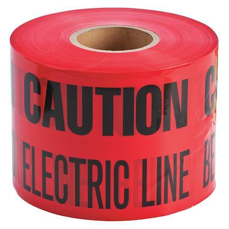 Underground Marking Tape, Caution Buried Electric Line Below, Red, 6 in Wide x 1, 000 ft Length