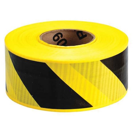 Barricade Tape, No Legend, Black/Yellow, 3 in Wide x 500 ft Length, Polyethylene, 7 mil