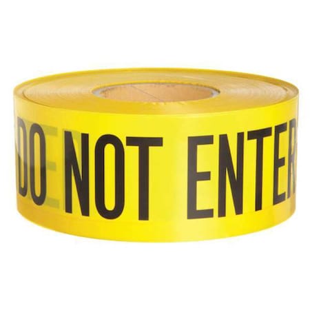 Barricade Tape, Caution Do Not Enter, Yellow, 3 in Wide x 1, 000 ft Length, Polyethylene, 3 mil
