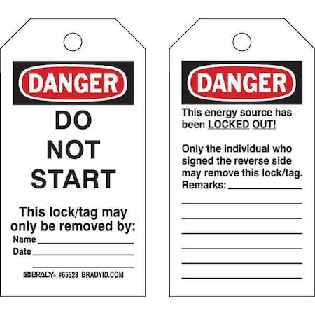 Danger Tag, Polyester, 5 1/2 in H x 3 in W, Black/Red on White, Rectangle, 25 PK