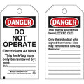 Danger Tag, Cardstock, 5 3/4 in H x 3 in W, Black/Red on White, Rectangle, 25 PK