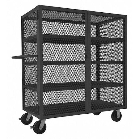 Dual-Latch Welded Mesh Security Cart with Fixed Shelves, 2, 000 lb Capacity, 26 in W x 54 1/2 in L x