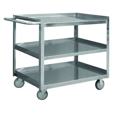 Corrosion-Resistant Utility Cart with Single-Side Flush Metal Shelves, Stainless Steel, 3 Shelves