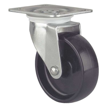 Plate Caster, Swivel, Nyln, 5 in, 330 lb, Blk