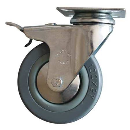 Plate Caster, Swivel, Rubber, 2 in., 110 lb.