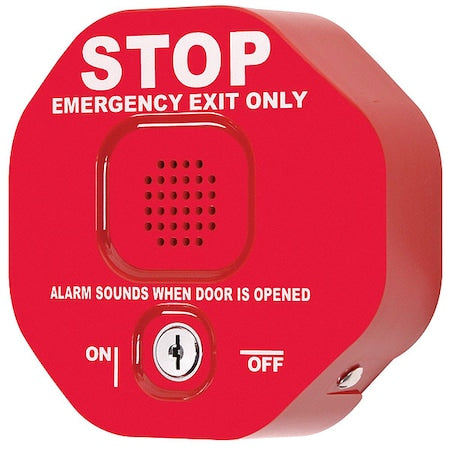 Exit Door Alarm, Red, Polycarbonate, 100 dB