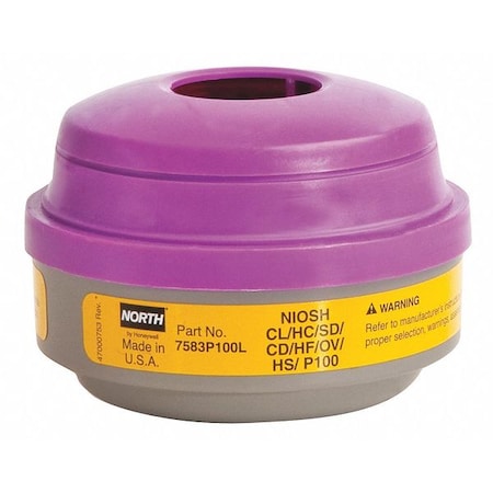 Combination Cartridge/Filter, Threaded, Organic Vapor (OV)/Acid Gas (AG), P100, Magenta/Yellow, 2PK