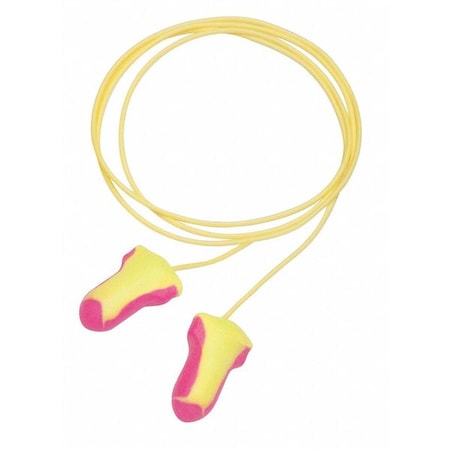 Laser Lite Disposable Corded Earplugs, Foam, Contoured-T Shape, NRR 32 dB, Magenta/Yellow, 5PK