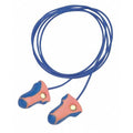 LaserTrak Disposable Corded Earplugs, Metal-Detectable, Contoured-T, Blue/Orange, 33 dB, 5 Pairs