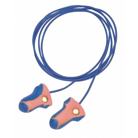 LaserTrak Disposable Corded Earplugs, Metal-Detectable, Contoured-T, Blue/Orange, 33 dB, 5 Pairs
