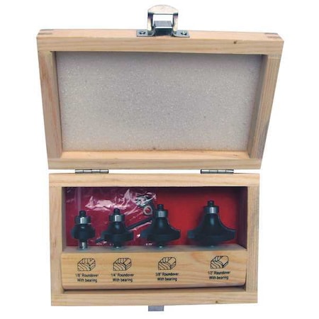 Router Bit Set, Roundover, 1/4S, 4 Pc