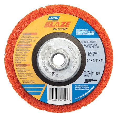 Non-Woven Depressed Center Disc, Type 27, 5 in Dia, 1 in Thick, 5/8"-11 Arbor Hole Size, Ceramic