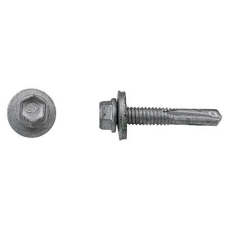 Self-Drilling Screw, #12 x 2 in, Climaseal Steel Flange Hex Head External Hex Drive, 250 PK
