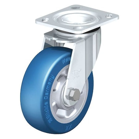 Swivel Plate Caster, PU, 8"", Brake, Caster Wheel Shape: Extra Crowned