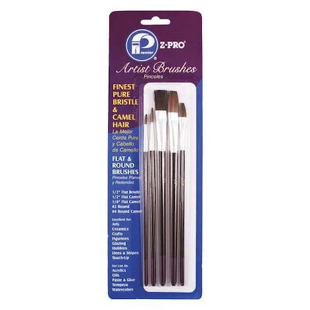 21/64", 1/2", 1/4", #2, #4 Artist Camel Hair Bristle, Paint Brush Set, Wood Handle, 12 PK