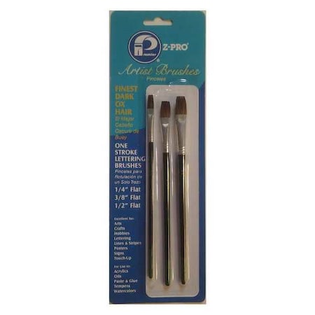 1/4", 3/8", 1/2", #2, #4 Artist Ox Hair Bristle, Paint Brush Set, Wood Handle, 12 PK