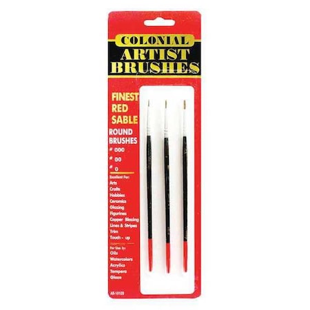 Sable Brushes, Red, Round, 3 pcs., PK12