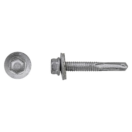 Self-Drilling Screw, #12 x 1-1/4 in, Climaseal Steel Flange Hex Head External Hex Drive, 250 PK