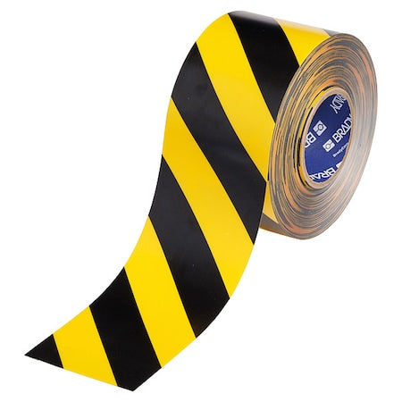 Floor Marking Tape, Black/Ylw, 4"W, 100ft