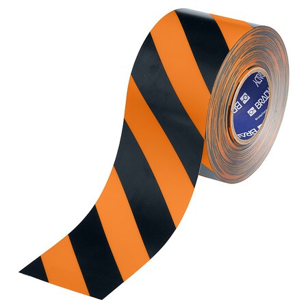 Floor Marking Tape, Black/Orng, 4"W, 100ft