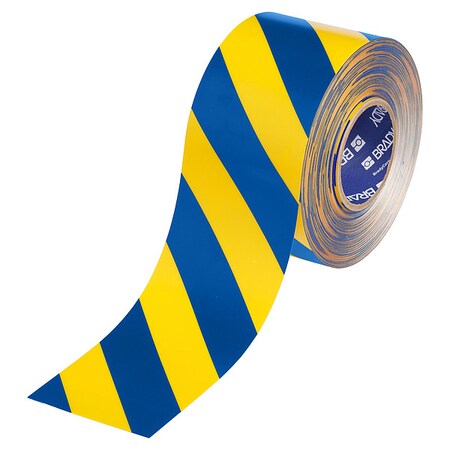 Floor Marking Tape, Blue/Ylw, 4"W, 100ft