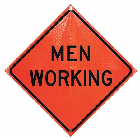 Men Working Traffic Sign, 36 in W, 36 in H, English, Vinyl, Orange