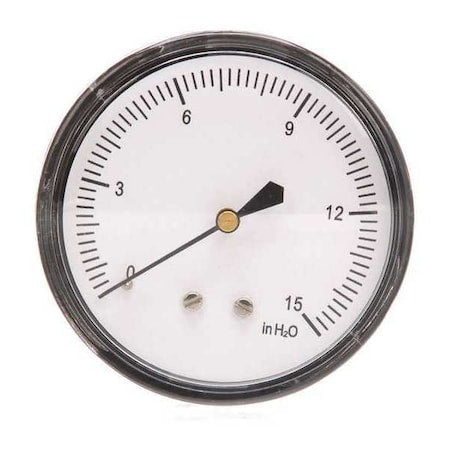 Low Pressure Gauge, 0 to 15 psi, 2 1/2 in Dial, 1/4 in NPT, Center Back Location