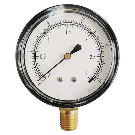 Low Pressure Gauge, 0 to 30 psi, 2 1/2 in Dial, 1/4 in NPT, Bottom Location, Steel Case Material