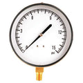 Industrial Pressure Gauge, 0 to 15 psi, 4 1/2 in Dial, 1/4 in NPT, Bottom Location
