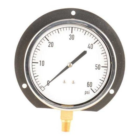 Industrial Pressure Gauge, 0 to 60 psi, 4 1/2 in Dial, 1/4 in NPT, Bottom Location