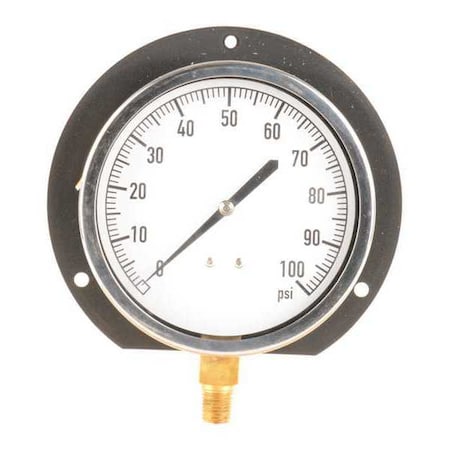 Industrial Pressure Gauge, 0 to 100 psi, 4 1/2 in Dial, 1/4 in NPT, Bottom Location