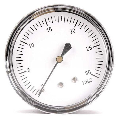 Low Pressure Gauge, 0 to 30 psi, 2 1/2 in Dial, 1/4 in NPT, Center Back Location