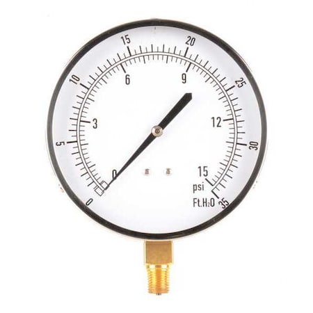Altitude Pressure Gauge, 0 to 35 psi, 4 1/2 in Dial, 1/4 in NPT, Bottom Location
