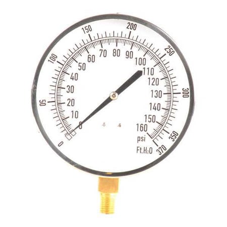 Altitude Pressure Gauge, 0 to 370 psi, 4 1/2 in Dial, 1/4 in NPT, Bottom Location