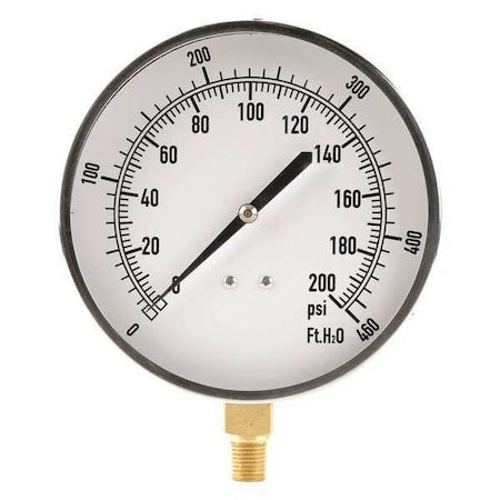 Altitude Pressure Gauge, 0 to 460 psi, 4 1/2 in Dial, 1/4 in NPT, Bottom Location