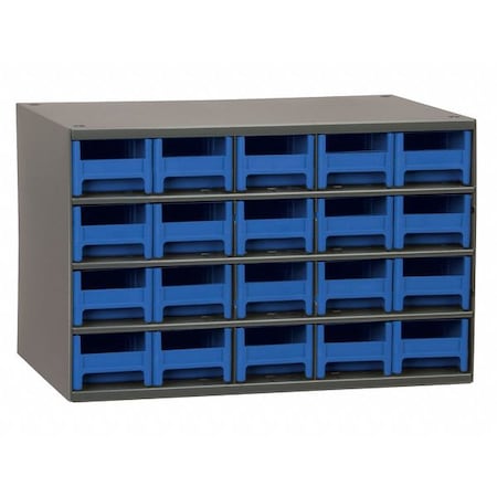 Steel, Polystyrene, Drawer Bin Cabinet, 11 in D x 11 in H x 17 in W