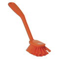 2 25/64 in W Dish Brush, Medium, 8 in L Handle, 3 1/8 in L Brush, Orange, Plastic