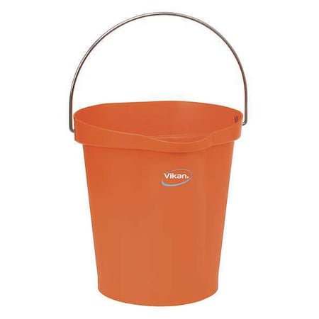 3 1/4 gal Round Bucket, 12-3/4 in H, 12 4/5 in Dia, Orange, Polypropylene/Stainless Steel