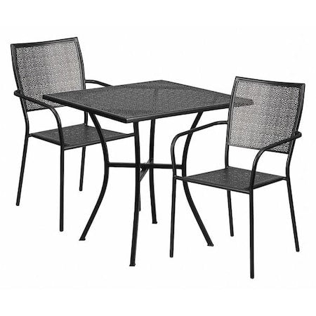 28" Square Black Steel Patio Table with 2 Chairs
