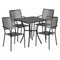 28 in Square Patio Table With 4 Chairs, Black, Steel