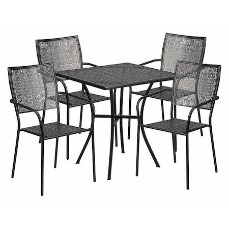 28 in Square Patio Table With 4 Chairs, Black, Steel