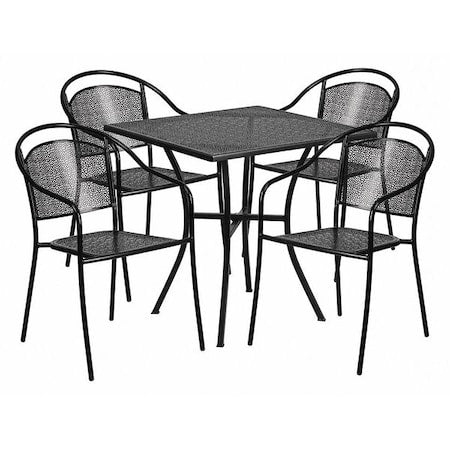 28" Square Black Steel Patio Table with 4 Chairs